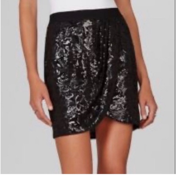 BCBGMaxAzria Dresses & Skirts - BCBGmaxazria NWT black sequin party sexy faux wrap pull on skirt trendy small